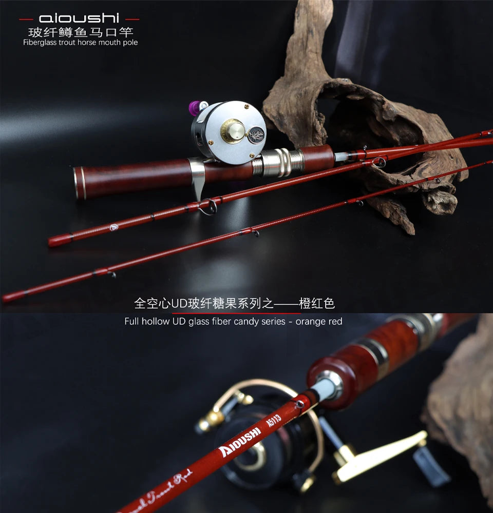 Aioushi Fully Hollow Multi-Section UD Fiberglass Trout Rod | Handcrafted Solid Wood Handle | Portable - Cast And Catch