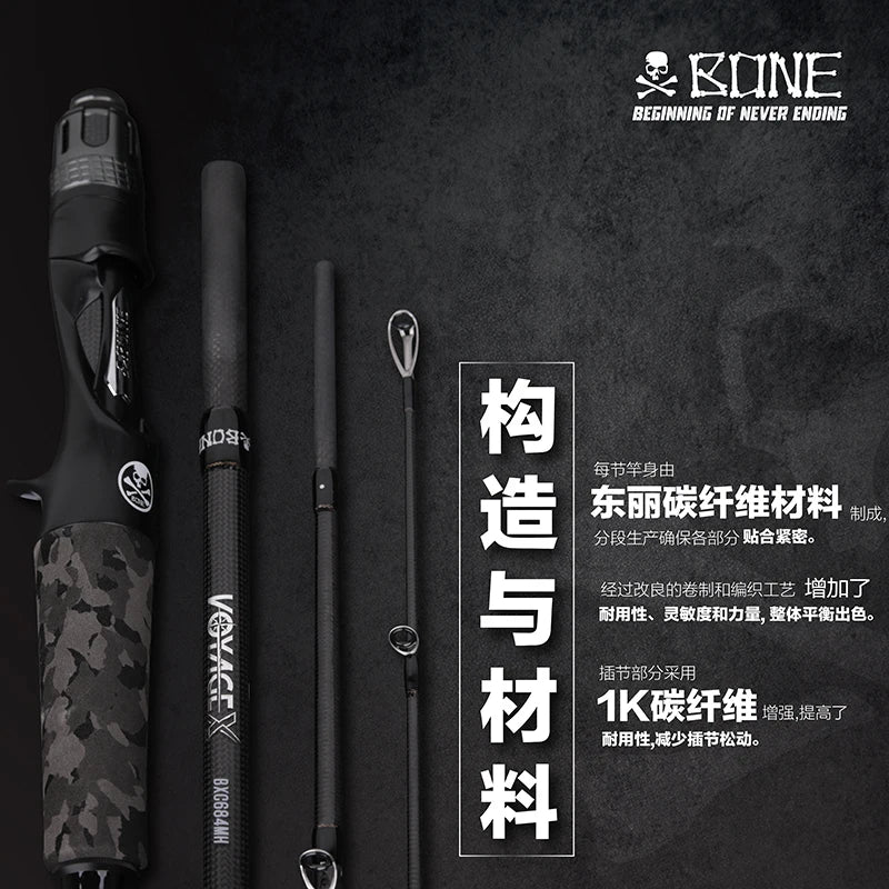 Bone 2024 New Voyage X Series – 4-Piece Spinning/Casting Rod | FUJI Guides | Portable with Pouch | Travel-Friendly - Cast And Catch