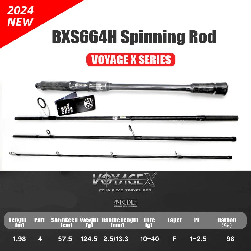 Bone 2024 New Voyage X Series – 4-Piece Spinning/Casting Rod | FUJI Guides | Portable with Pouch | Travel-Friendly - Cast And Catch