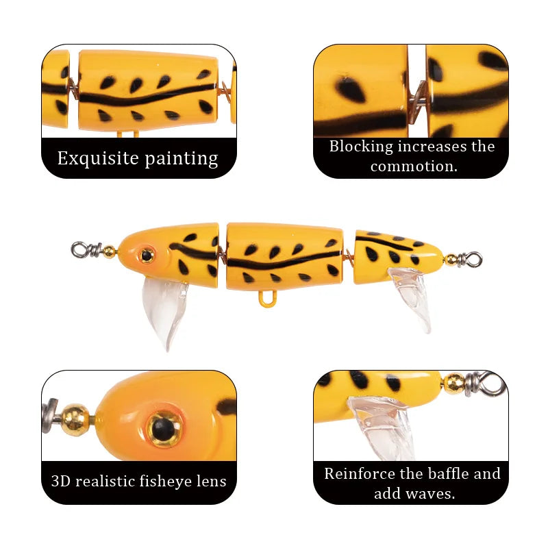 Topwater 3-Section Fishing Lure – Sea Bass Crankbait Minnow | Floating | Freshwater & Saltwater | Catfish & Pike - Cast And Catch