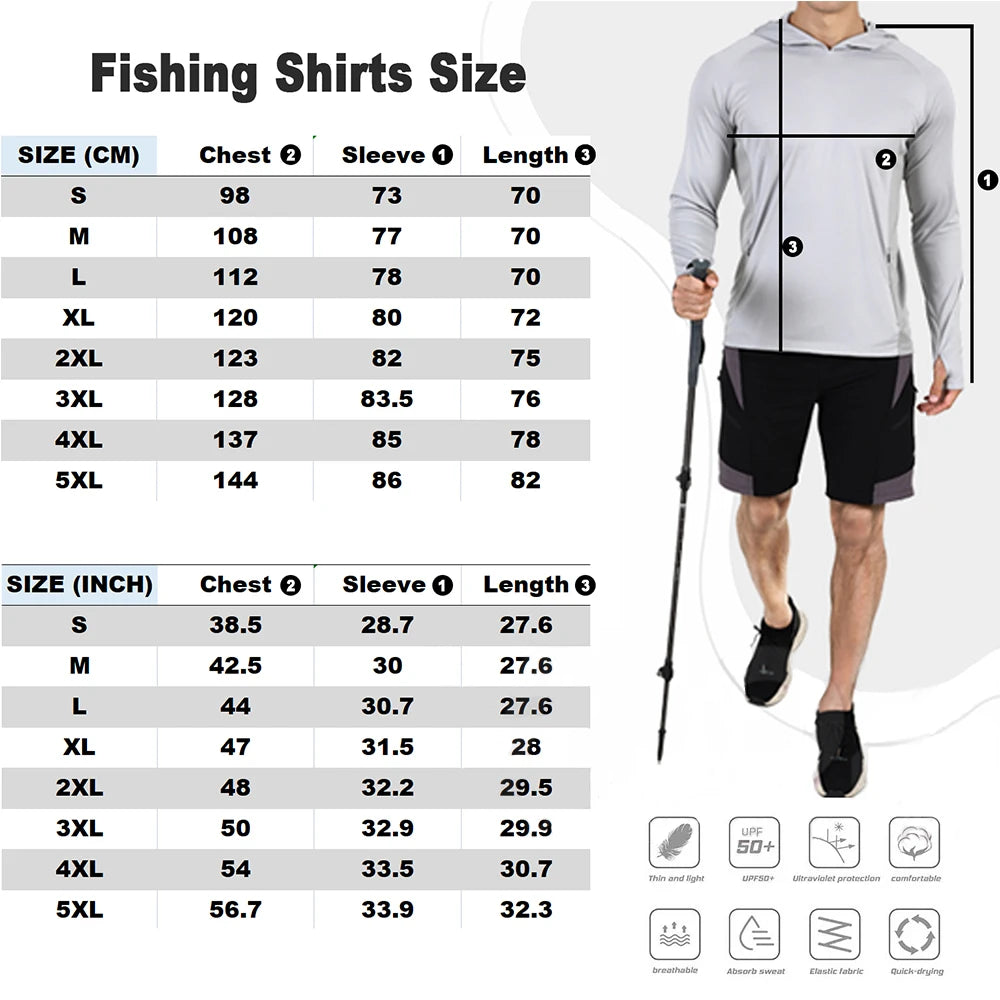 2023 Men’s Fishing Hooded Shirt – Outdoor Sport | Quick-Dry, Plus Size | UV Protection | Cycling & Fishing Apparel - Cast And Catch