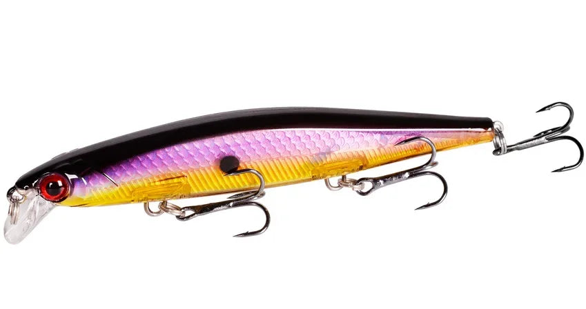 Sinking Minnow Lure – 11cm, 12.5g | Plastic Wobbler | 3 Hooks | Bass, Pike, Carp | Swimbait Fishing Tackle - Cast And Catch