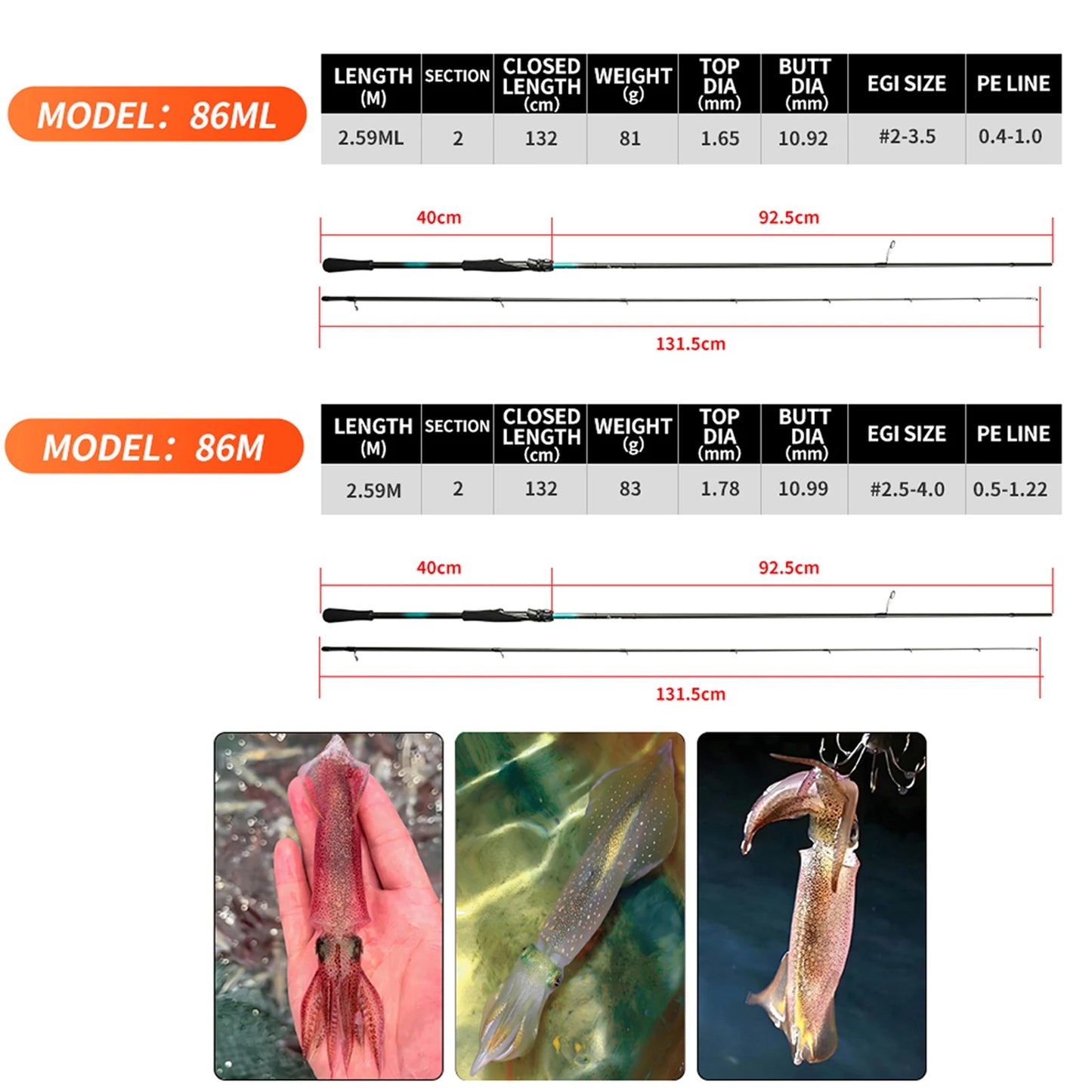 Johncoo Squid Fishing Rod – 2.6m | 83g Lightweight | Offshore/Egi Use | Titanium Guides | High Quality - Cast And Catch