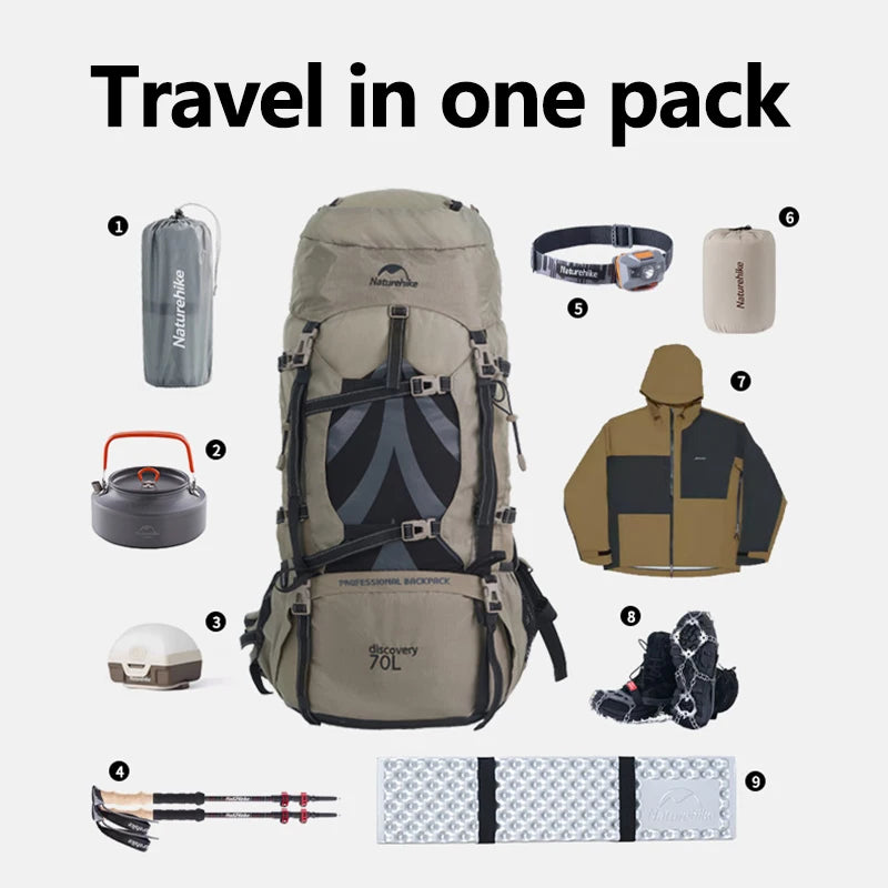 Naturehike Mountain Backpack – 70L | Men’s Waterproof Outdoor Hiking & Climbing Bag | Large Capacity Travel Shoulder Bag - Cast And Catch