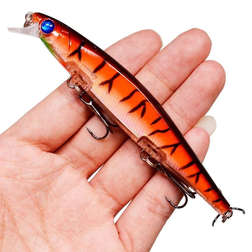 Sinking Minnow Lure – 11cm, 12.5g | Plastic Wobbler | 3 Hooks | Bass, Pike, Carp | Swimbait Fishing Tackle - Cast And Catch