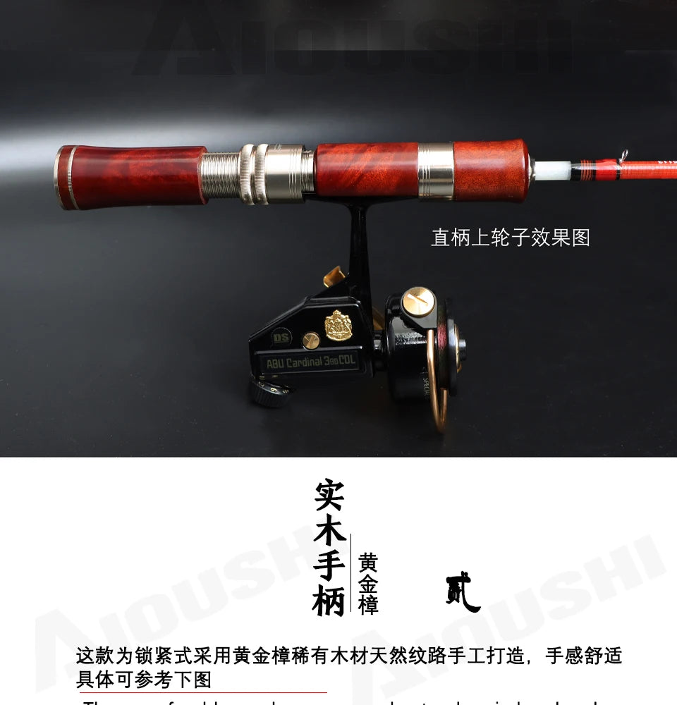 Aioushi Fully Hollow Multi-Section UD Fiberglass Trout Rod | Handcrafted Solid Wood Handle | Portable - Cast And Catch
