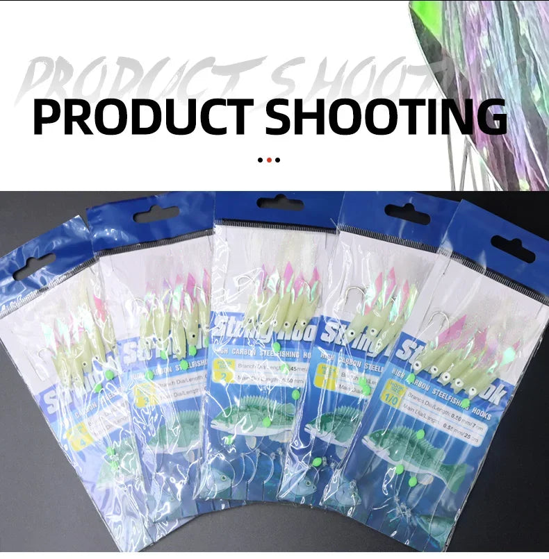 5-Hook Sabiki Rig – Real Fish Skin | Glow-in-the-Dark Flash | Saltwater Bait Rig for Mackerel - Cast And Catch