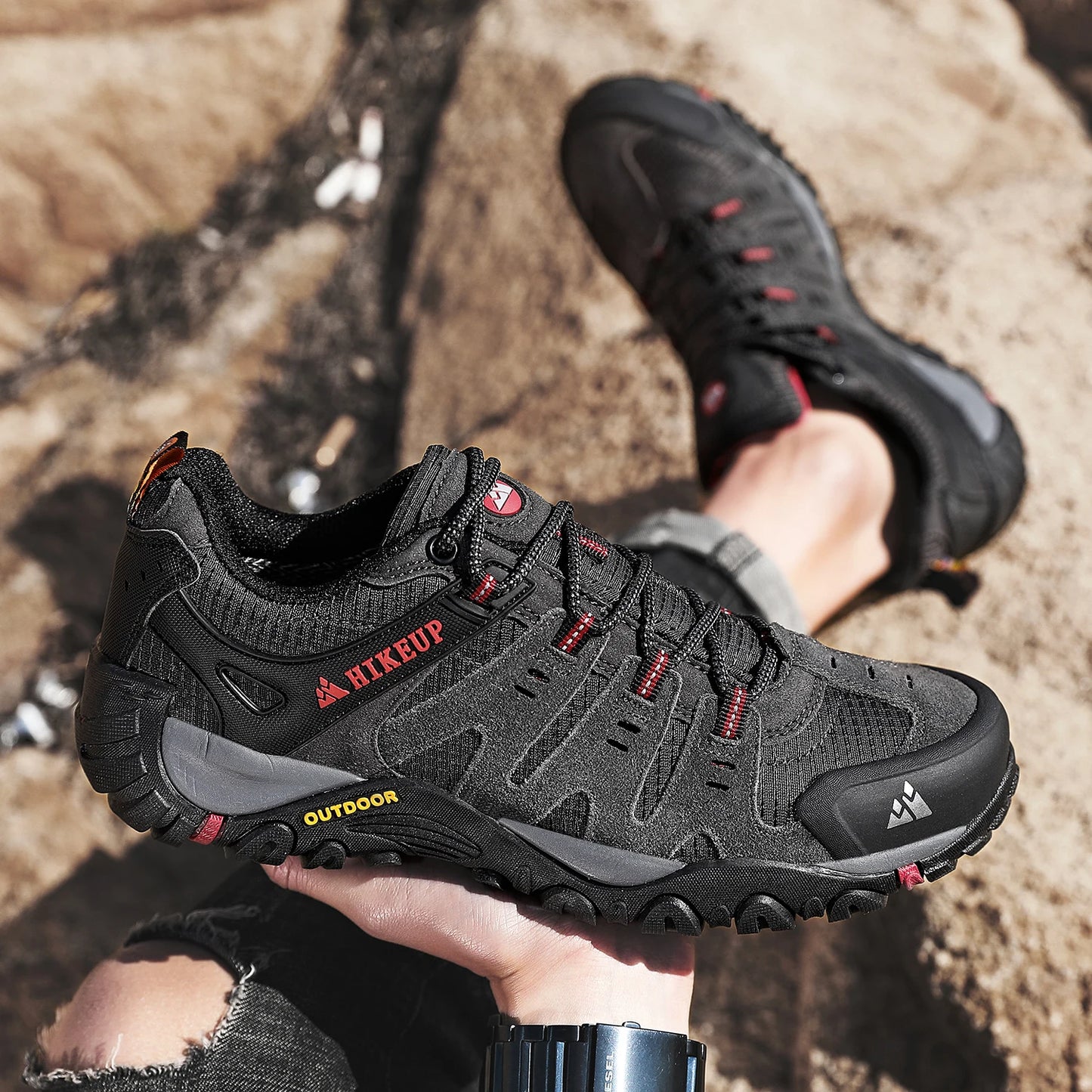 HIKEUP Men’s Hiking Shoes – Suede Leather | Wear-Resistant Outdoor Trekking, Walking & Hunting Tactical Sneakers - Cast And Catch