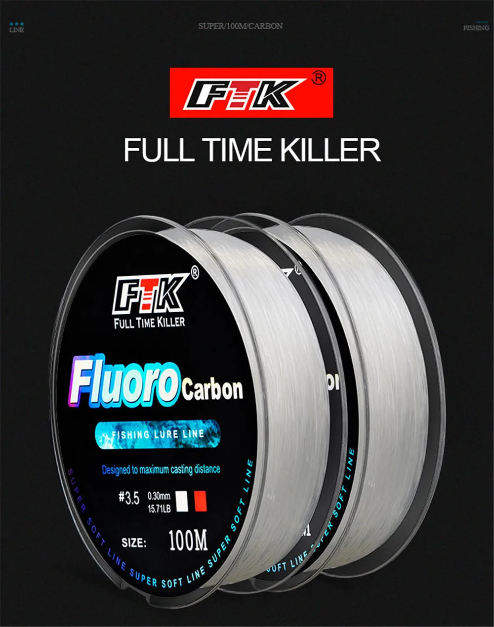 100m Fluorocarbon Fishing Line – Carbon Fiber | Bait & Fly Fishing | Sea & Wild Fishing | Outdoor Accessories & Tools - Cast And Catch