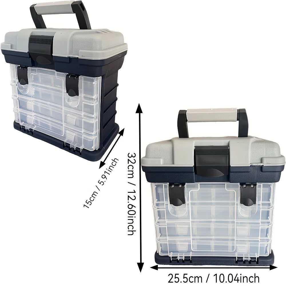 Portable Fishing Tackle Box – 4-Layer Bait & Accessory Storage | Grey Plastic Organizer - Cast And Catch