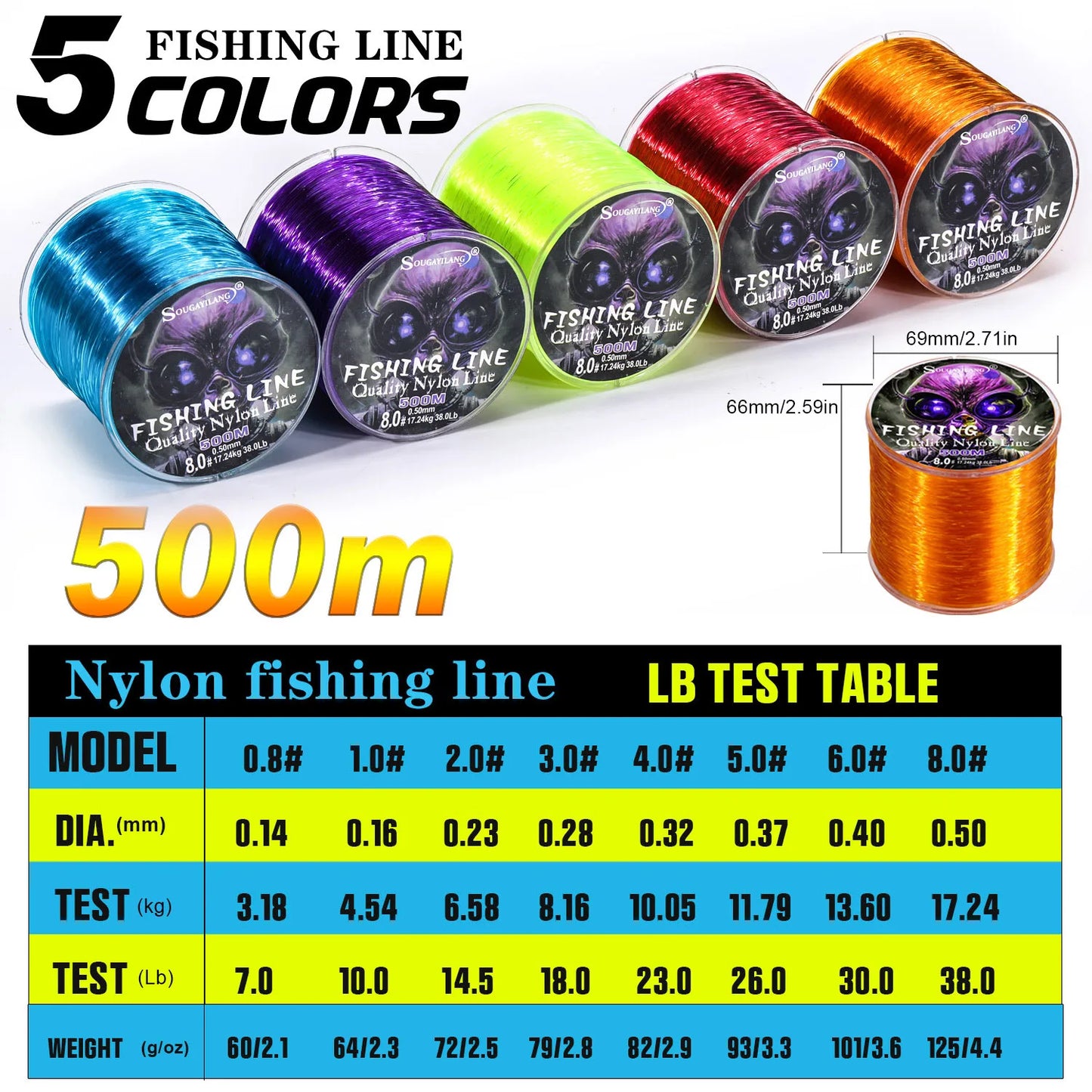 Sougayilang 500m Nylon Fishing Line – 7–38lb Max Drag | Super Strong | Japan Monofilament | Freshwater & Saltwater - Cast And Catch