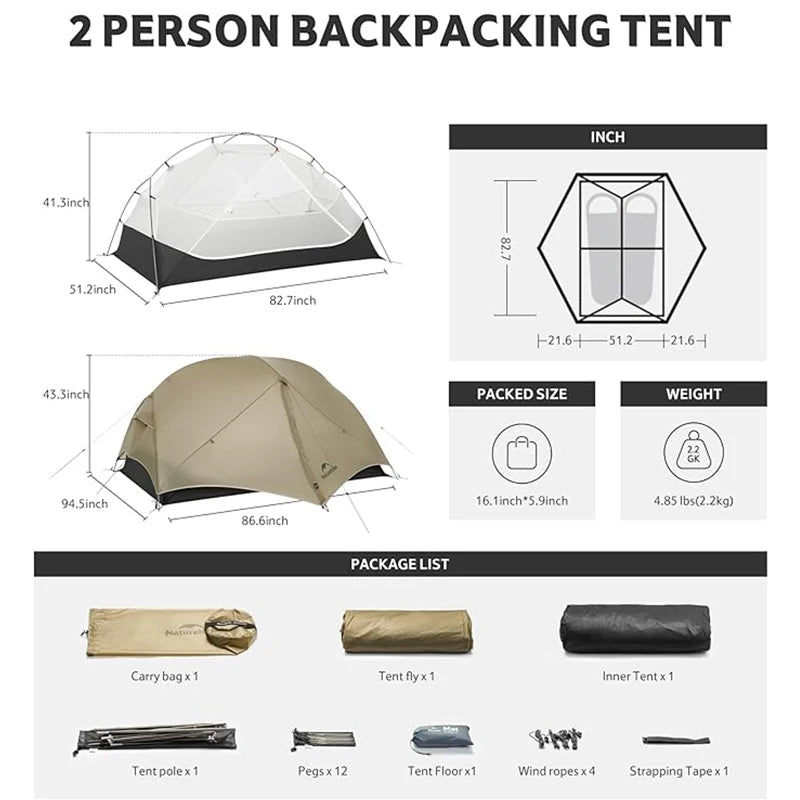 Naturehike Mongar UL Tent – 1–2 Person Ultralight Camping Tent | 15D Waterproof Shelter for Outdoor Hiking & Backpacking - Cast And Catch