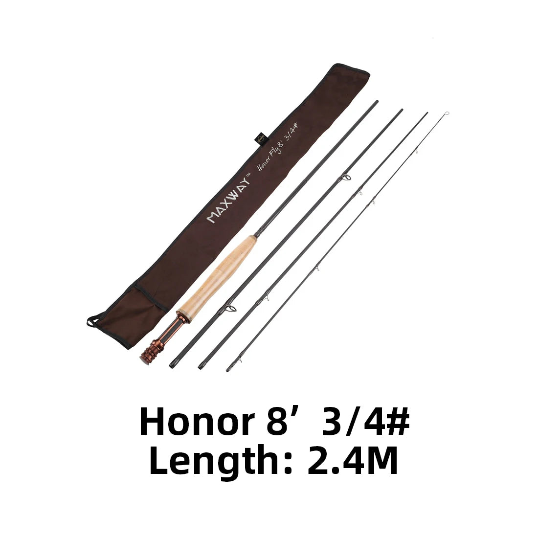 MAXWAY Honor Series Fly Rod – 3/4, 5/6, 7/8 | 2.4m, 2.7m, 3.0m | 40T Carbon | 3A Soft Cork Handle | 4 Sections - Cast And Catch