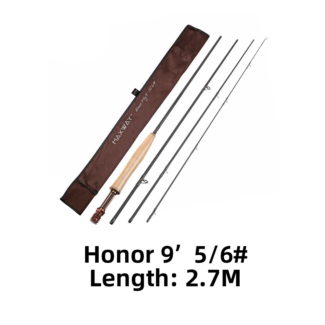 MAXWAY Honor Series Fly Rod – 3/4, 5/6, 7/8 | 2.4m, 2.7m, 3.0m | 40T Carbon | 3A Soft Cork Handle | 4 Sections - Cast And Catch