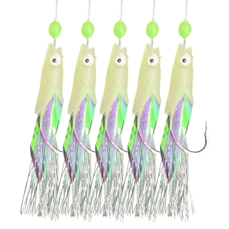 5-Hook Sabiki Rig – Real Fish Skin | Glow-in-the-Dark Flash | Saltwater Bait Rig for Mackerel - Cast And Catch