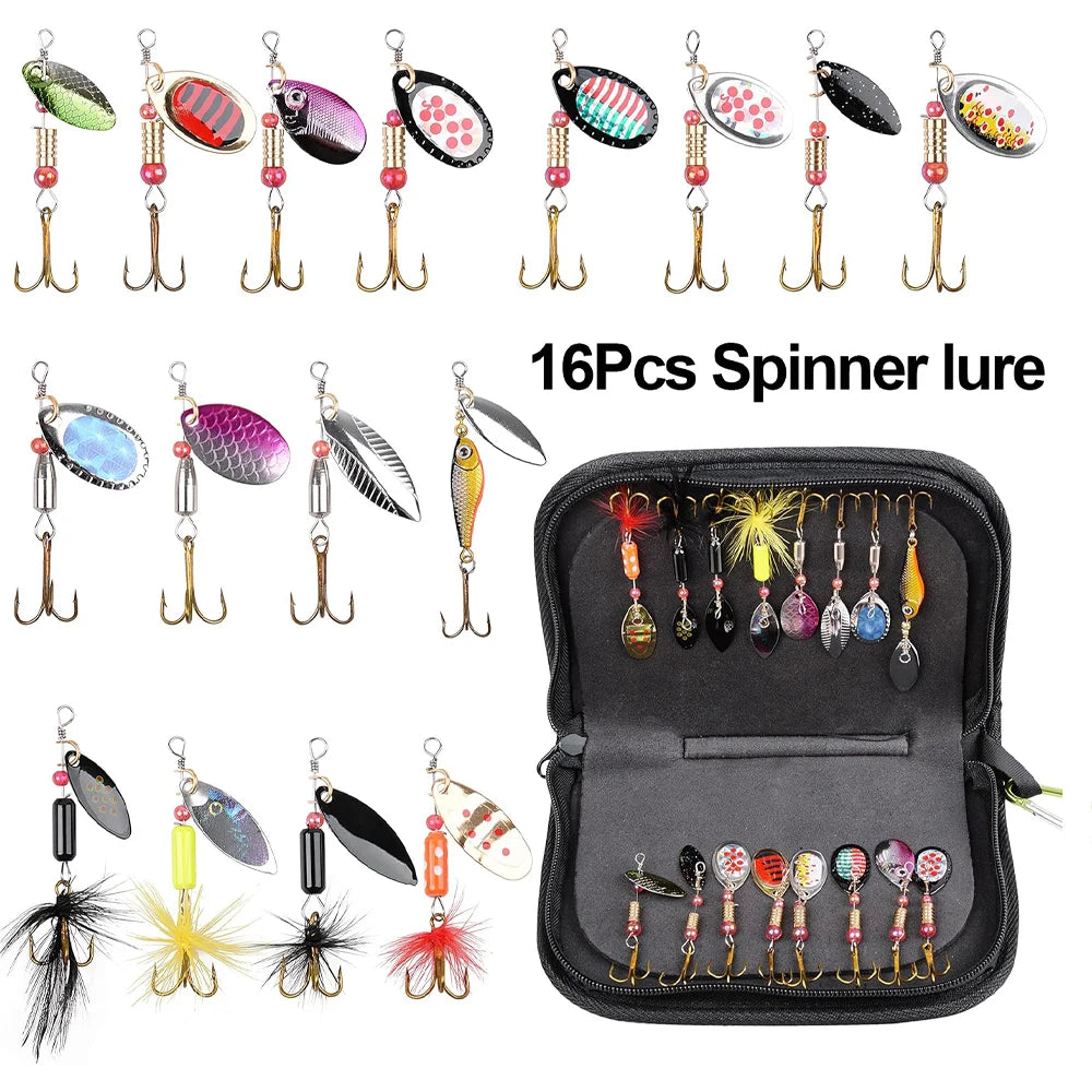 5/10/16pcs Spinner Lures – Spoon Bait | Feather Treble Hooks | Pike, Trout, Salmon & Bass - Cast And Catch
