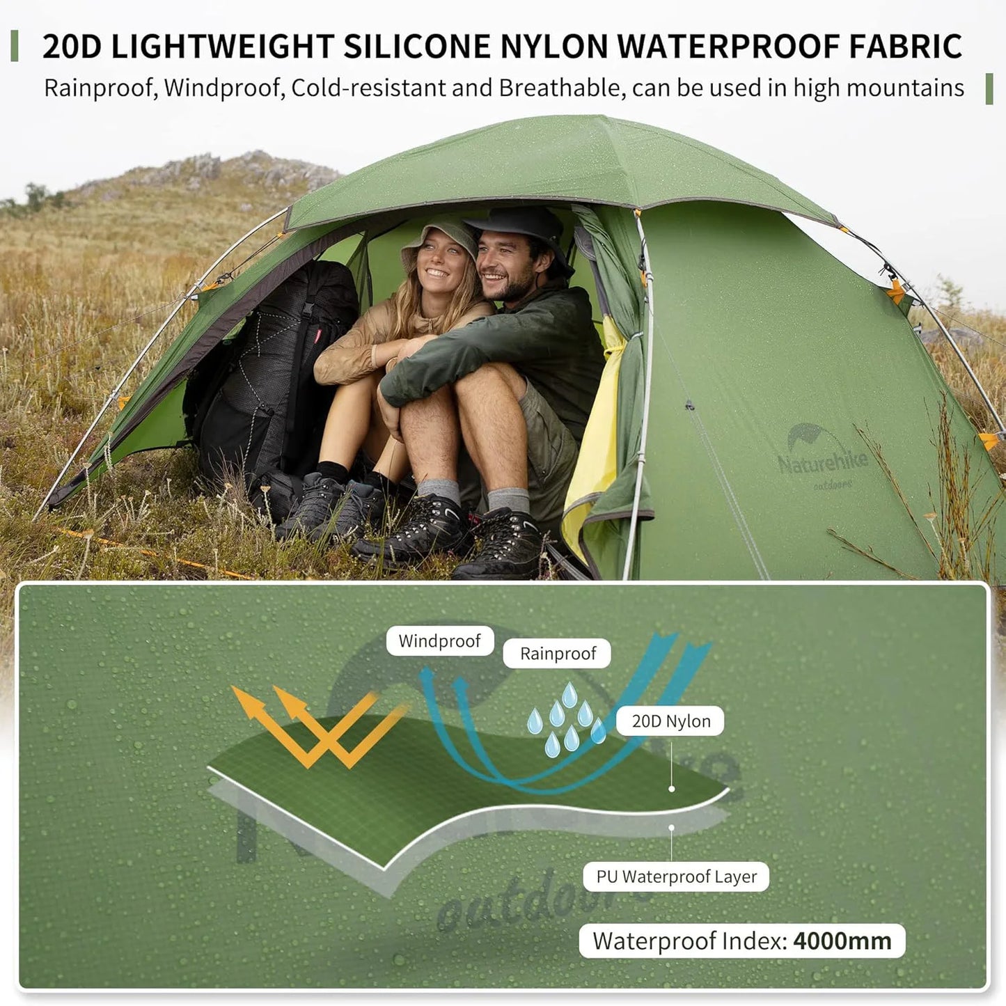 Naturehike Cloud Peak 2 Tent – Ultralight, Waterproof | 4-Season Backpacking & Camping Tent for 2-3 People | T-Zipper - Cast And Catch