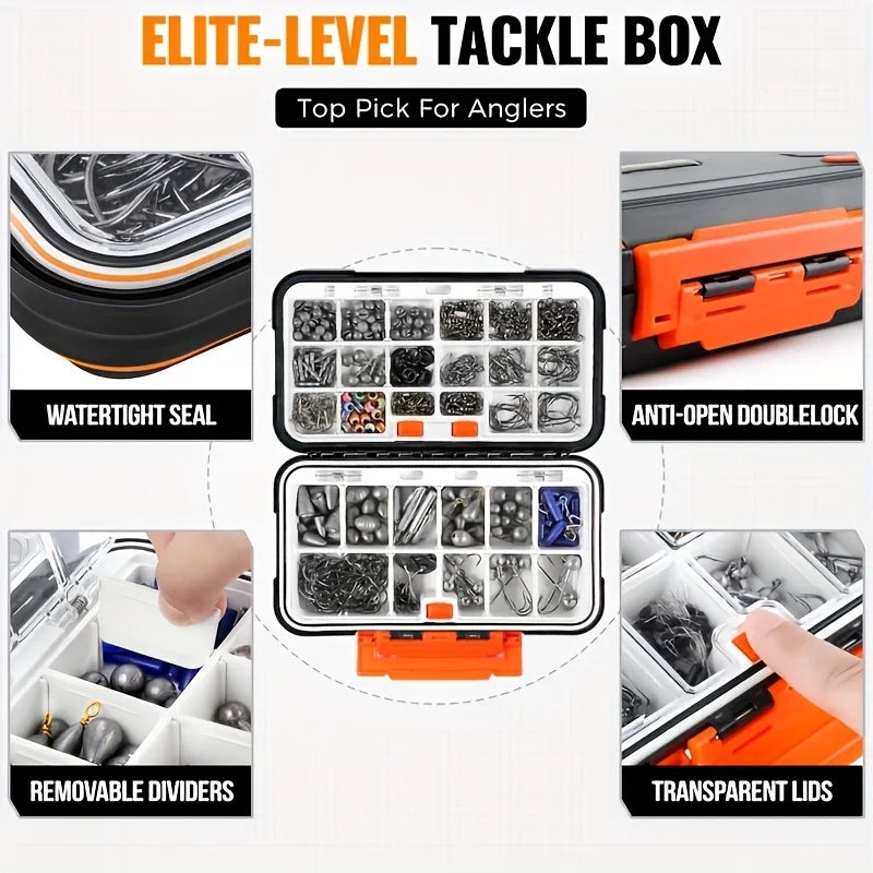 Fishing Accessories Set – 264/397pcs Tackle Box with Hooks, Weights/Sinkers, Swivels, Beads & Gear - Cast And Catch
