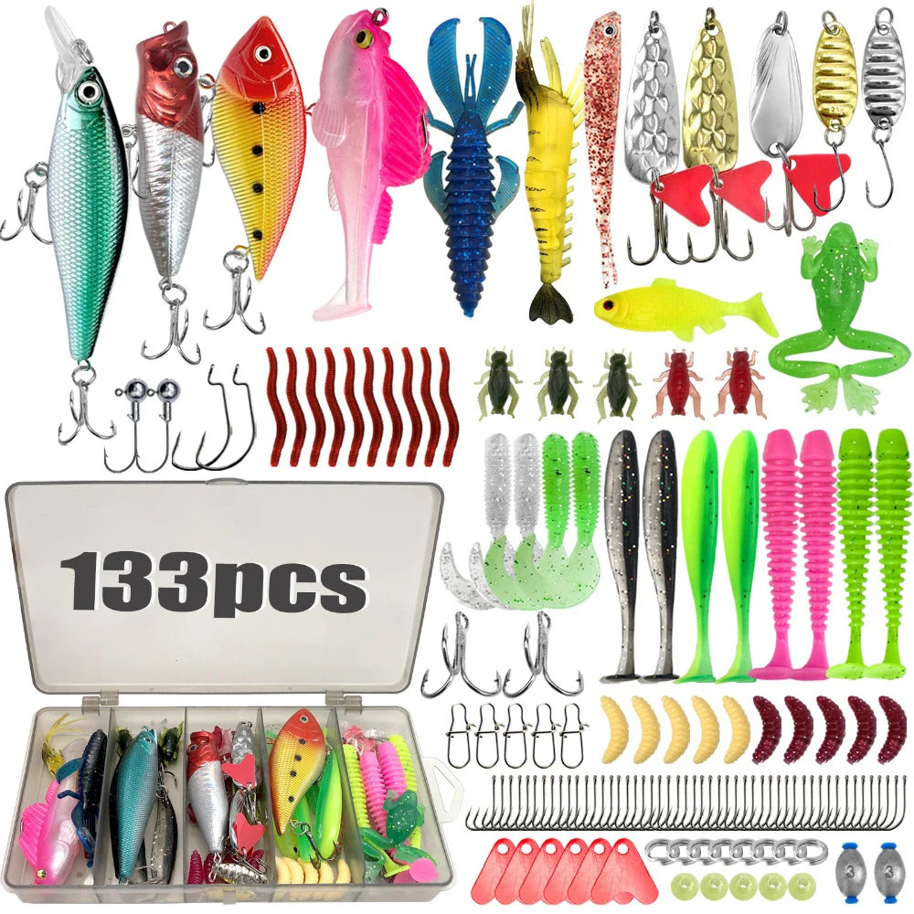 83/133/193pcs Multi-Lure Fishing Kit – Trout, Pike & Bass | Pro Gear Tackle Box | Layered Storage - Cast And Catch