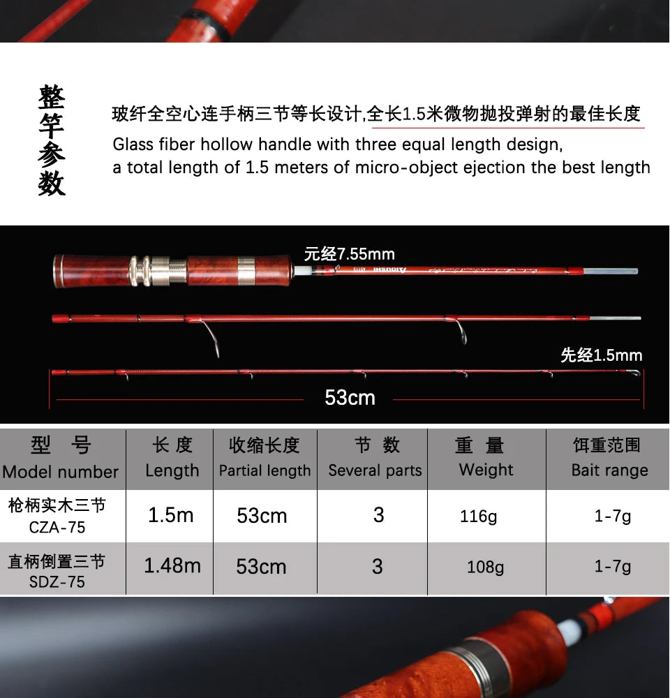 Aioushi Fully Hollow Multi-Section UD Fiberglass Trout Rod | Handcrafted Solid Wood Handle | Portable - Cast And Catch