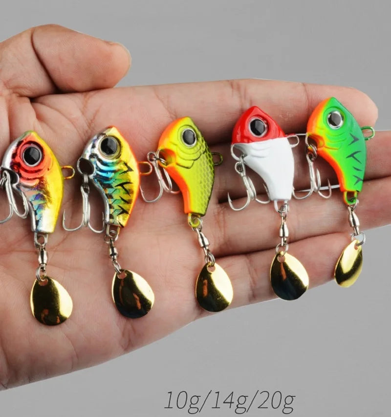 5pcs Fishing Lure Set – Rotating Metal VIB | Vibration/Spinner/Spoon | Hard Bait | Sea Fishing | Sequins - Cast And Catch