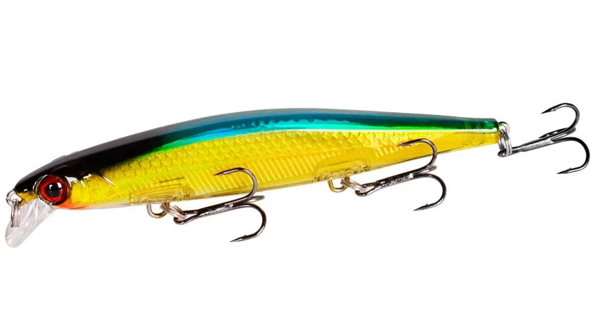 Sinking Minnow Lure – 11cm, 12.5g | Plastic Wobbler | 3 Hooks | Bass, Pike, Carp | Swimbait Fishing Tackle - Cast And Catch