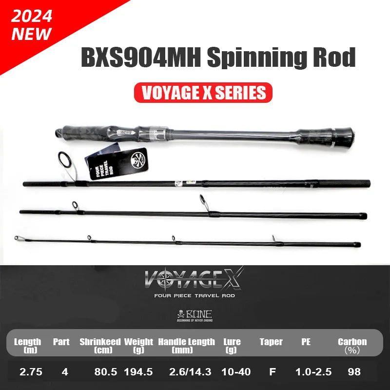 Bone 2024 New Voyage X Series – 4-Piece Spinning/Casting Rod | FUJI Guides | Portable with Pouch | Travel-Friendly - Cast And Catch