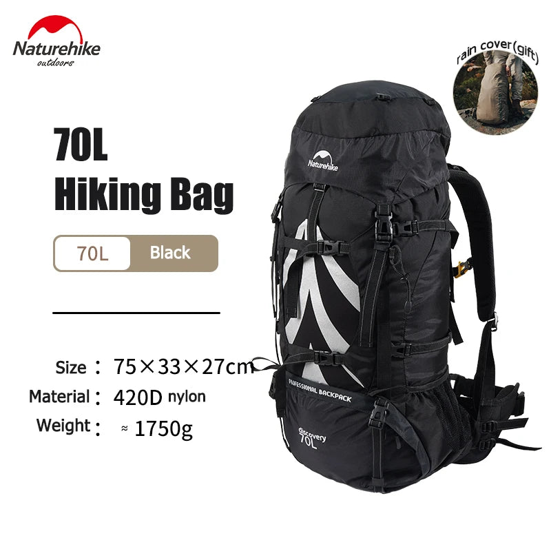Naturehike Mountain Backpack – 70L | Men’s Waterproof Outdoor Hiking & Climbing Bag | Large Capacity Travel Shoulder Bag - Cast And Catch