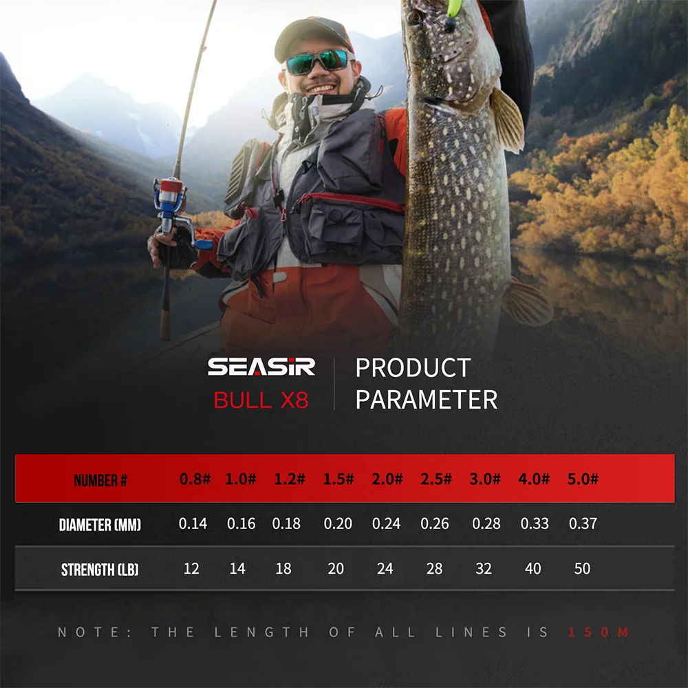 Seasir RedBull 8-Strand Braided PE Fishing Line – 150m, 0.8–5.0mm, 12–50lb | Japan Quality Multifilament Main Line - Cast And Catch