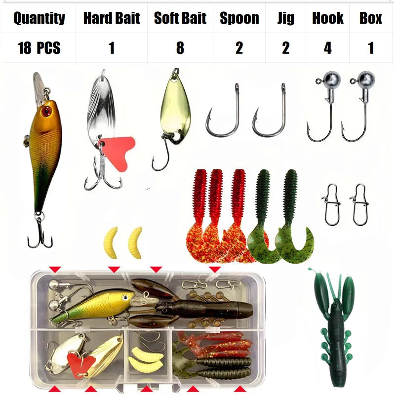 Fishing Lure Set – 18/21/59/142pcs Mixed VIB Lures | Soft Lures, Minnows, Poppers & Hooks | Freshwater Fishing Accessories - Cast And Catch