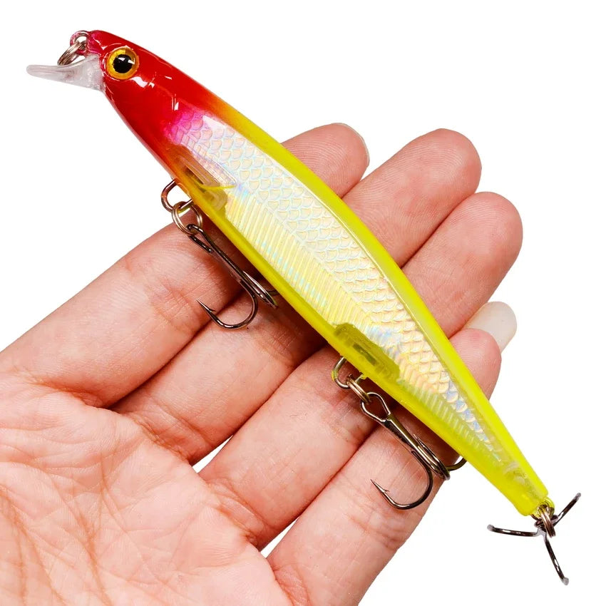 Sinking Minnow Lure – 11cm, 12.5g | Plastic Wobbler | 3 Hooks | Bass, Pike, Carp | Swimbait Fishing Tackle - Cast And Catch