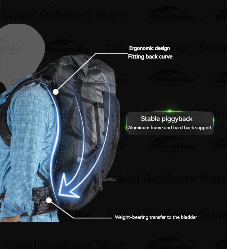 3F UL GEAR YUE Waterproof Backpack – 45+10L Ultralight | 1.1kg XPAC/UHMWPE | Rapid Adjustable, Large Capacity for Camping & Travel - Cast And Catch