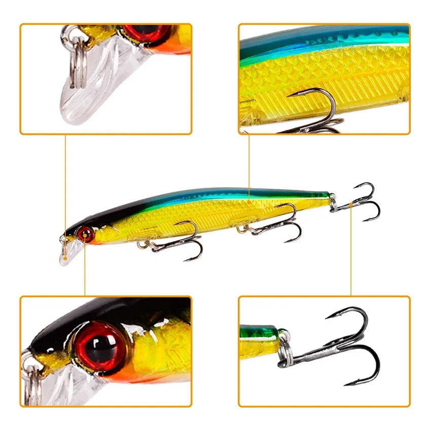 Sinking Minnow Lure – 11cm, 12.5g | Plastic Wobbler | 3 Hooks | Bass, Pike, Carp | Swimbait Fishing Tackle - Cast And Catch