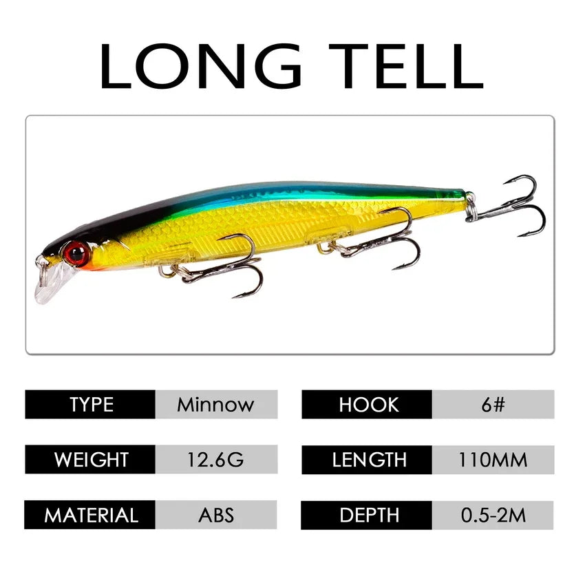 Sinking Minnow Lure – 11cm, 12.5g | Plastic Wobbler | 3 Hooks | Bass, Pike, Carp | Swimbait Fishing Tackle - Cast And Catch