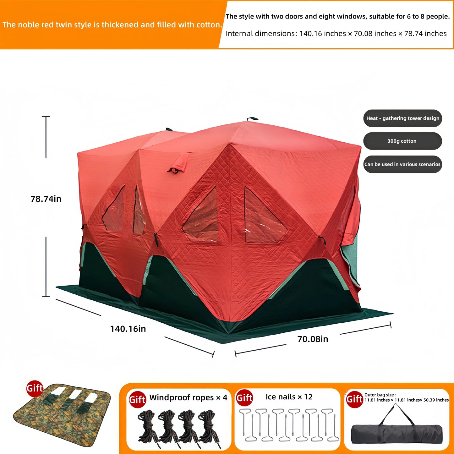Outdoor Ice Fishing Tent – Thickened Cotton | Snowproof Winter Tent | 3–4 Person with Chimney Opening - Cast And Catch
