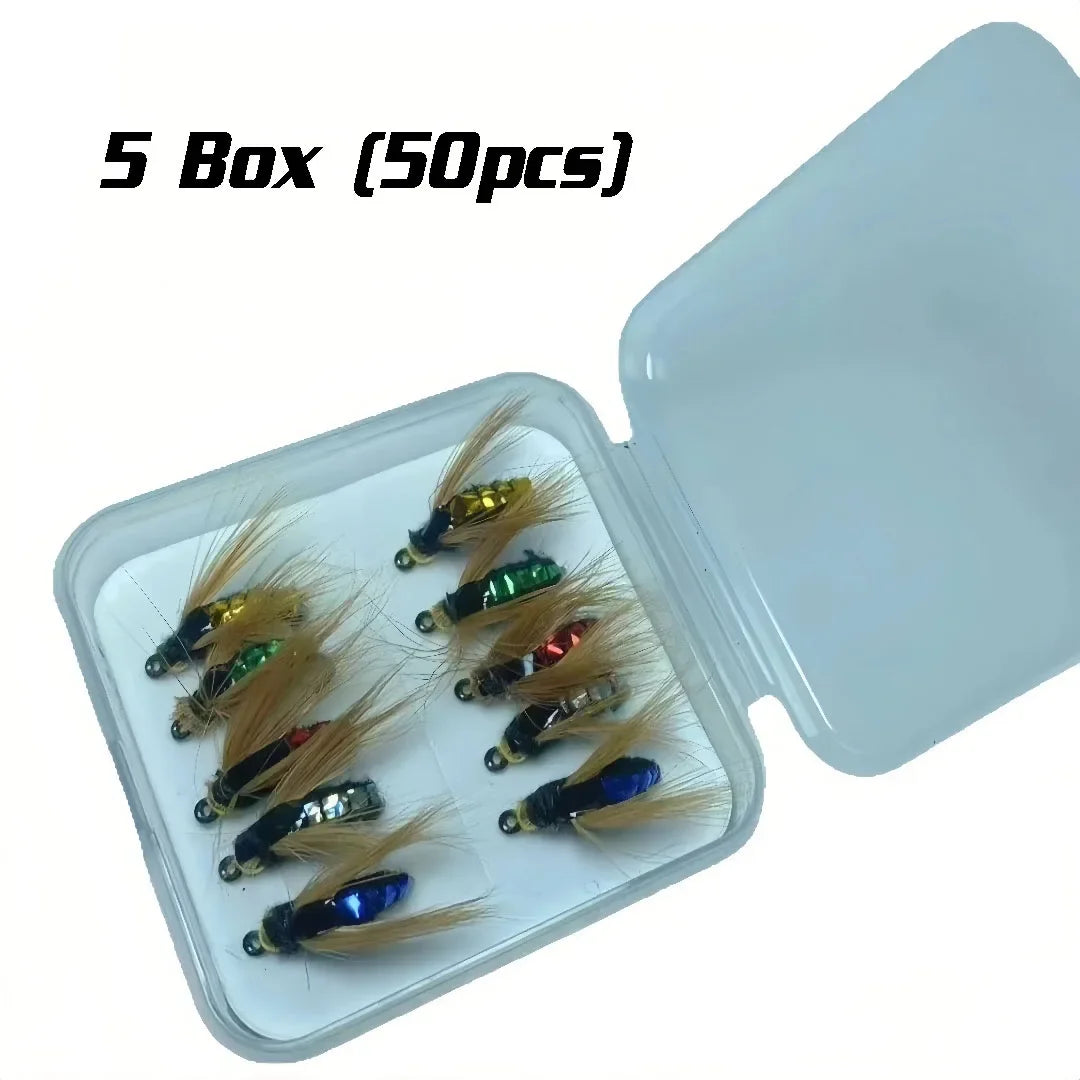 Fly Fishing Lure Set – 10/30/50pcs Handmade Flies | Assorted Artificial Bait with Sharp Hooks for Bass, Trout & Salmon - Cast And Catch