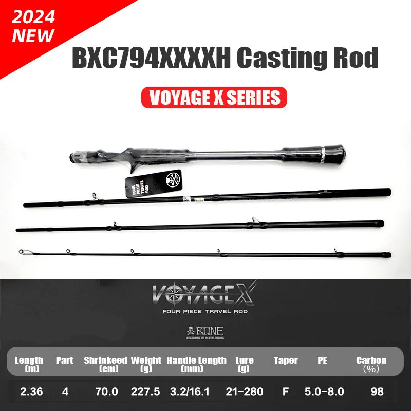 Bone 2024 New Voyage X Series – 4-Piece Spinning/Casting Rod | FUJI Guides | Portable with Pouch | Travel-Friendly - Cast And Catch