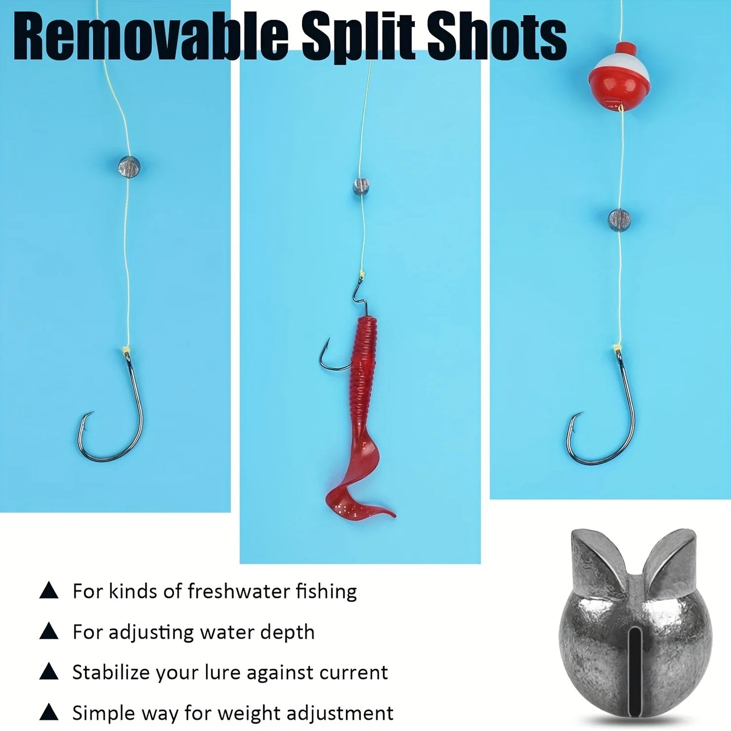 60/120pcs Fishing Weights Kit – Premium Split Shot Sinkers | 5 Sizes, Round Removable Design | Freshwater Use - Cast And Catch
