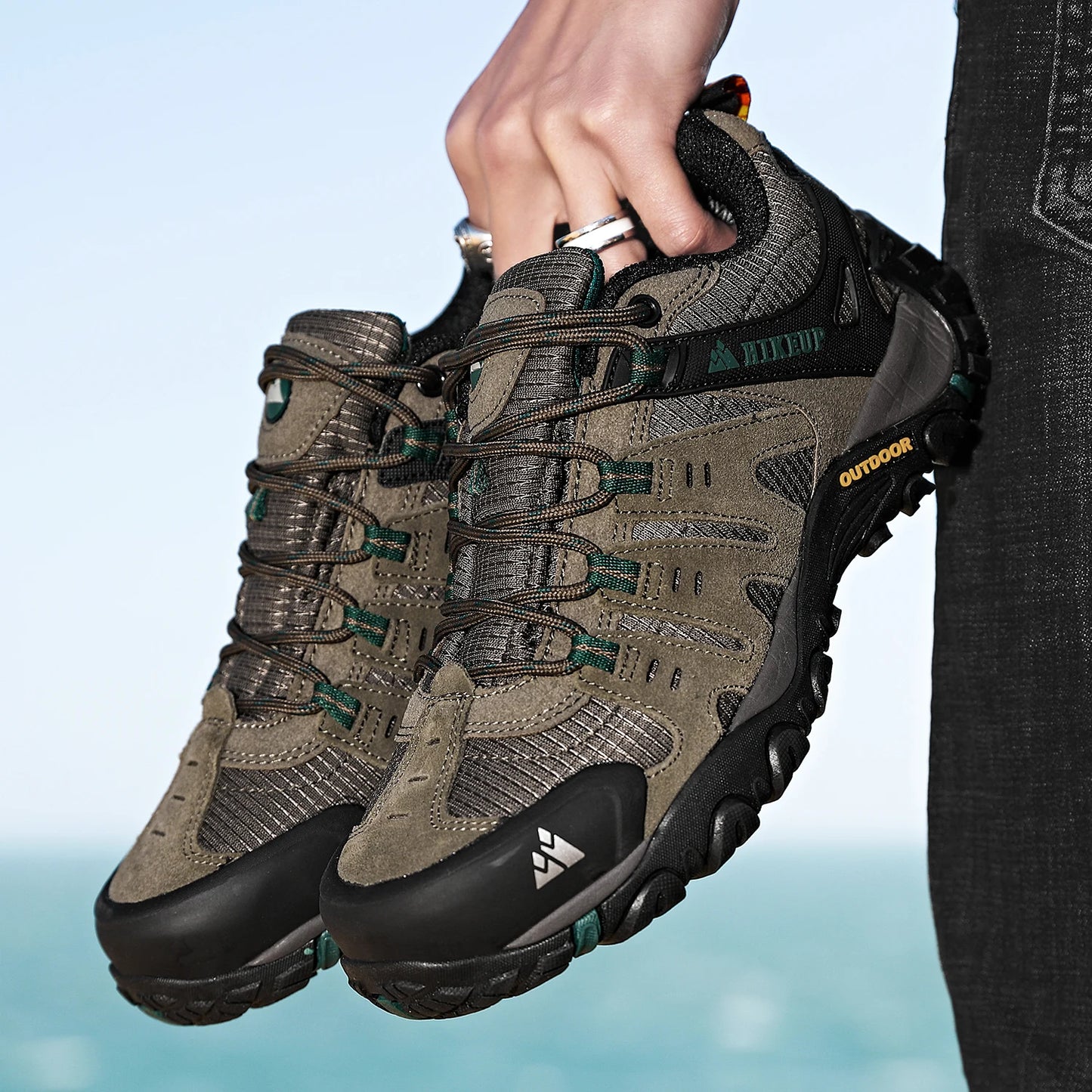 HIKEUP Men’s Hiking Shoes – Suede Leather | Wear-Resistant Outdoor Trekking, Walking & Hunting Tactical Sneakers - Cast And Catch