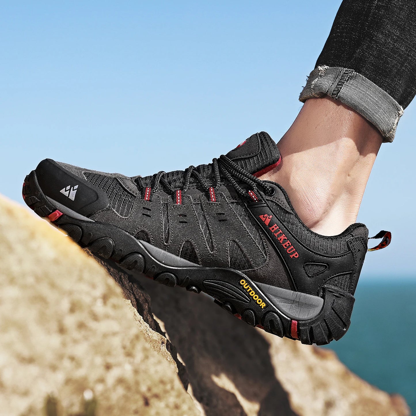 HIKEUP Men’s Hiking Shoes – Suede Leather | Wear-Resistant Outdoor Trekking, Walking & Hunting Tactical Sneakers - Cast And Catch