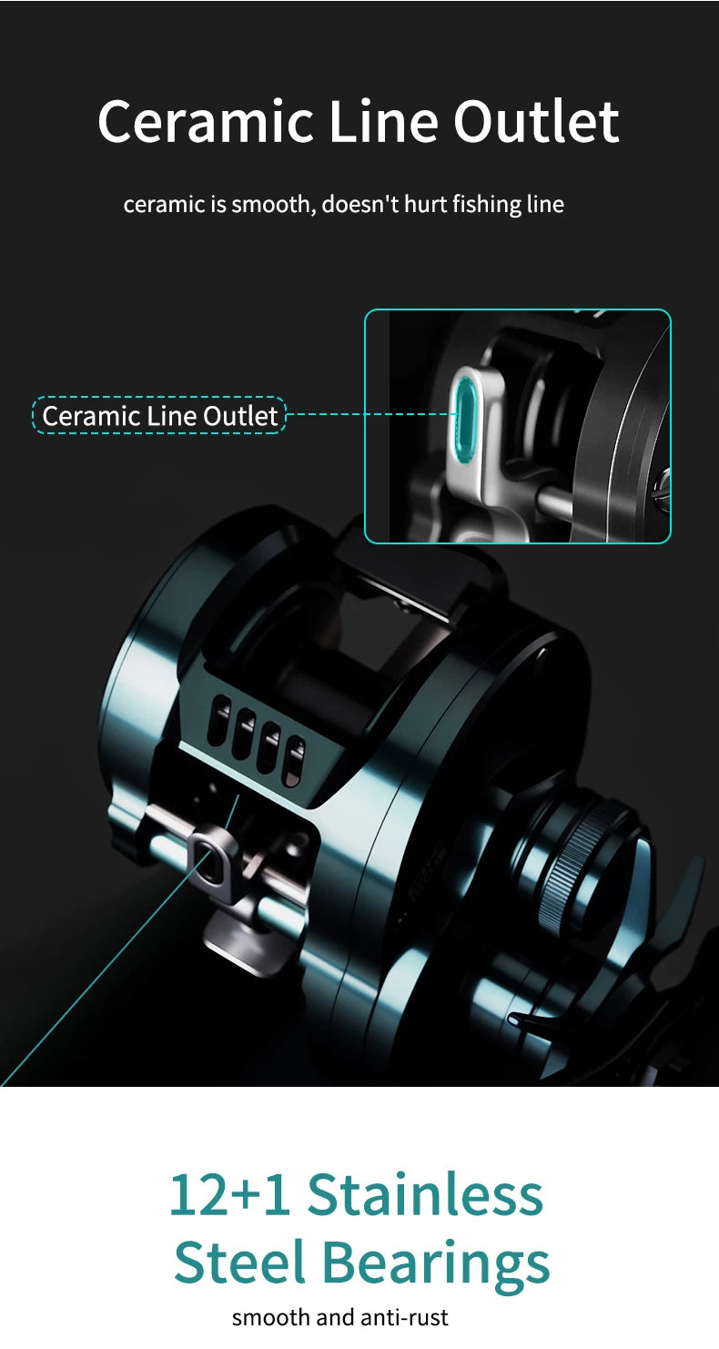 Umi Cast Drum Reel – DK150/DK20 | 7.5:1 Gear Ratio | 7/15kg Drag | Baitcasting | 12+1BB | Aluminum Alloy Handle - Cast And Catch