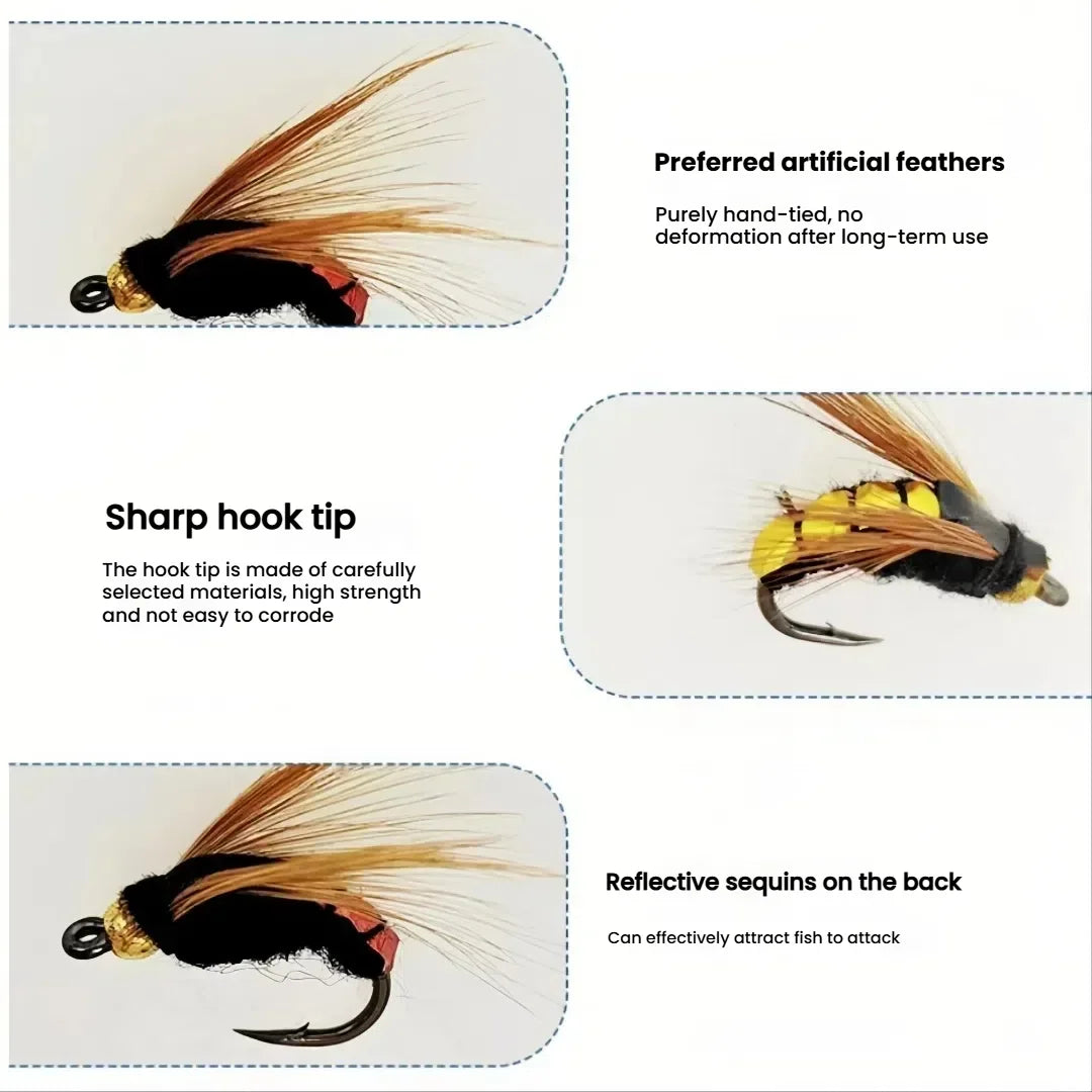 Fly Fishing Lure Set – 10/30/50pcs Handmade Flies | Assorted Artificial Bait with Sharp Hooks for Bass, Trout & Salmon - Cast And Catch