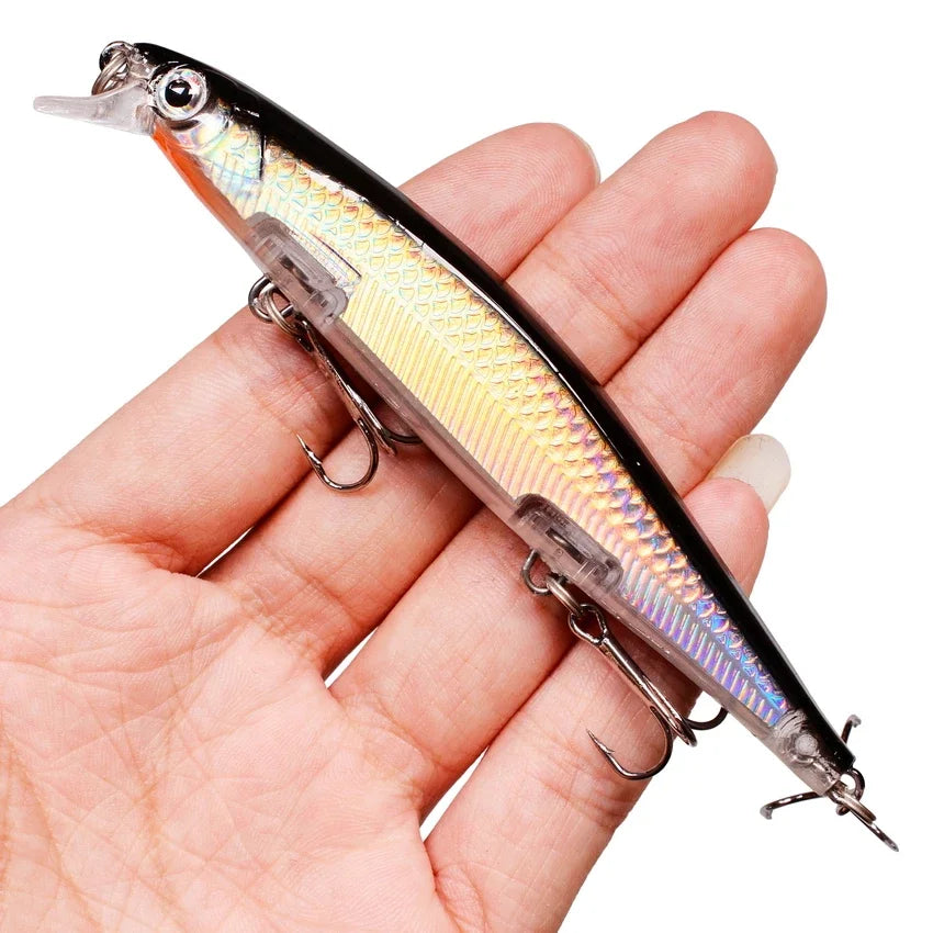 Sinking Minnow Lure – 11cm, 12.5g | Plastic Wobbler | 3 Hooks | Bass, Pike, Carp | Swimbait Fishing Tackle - Cast And Catch
