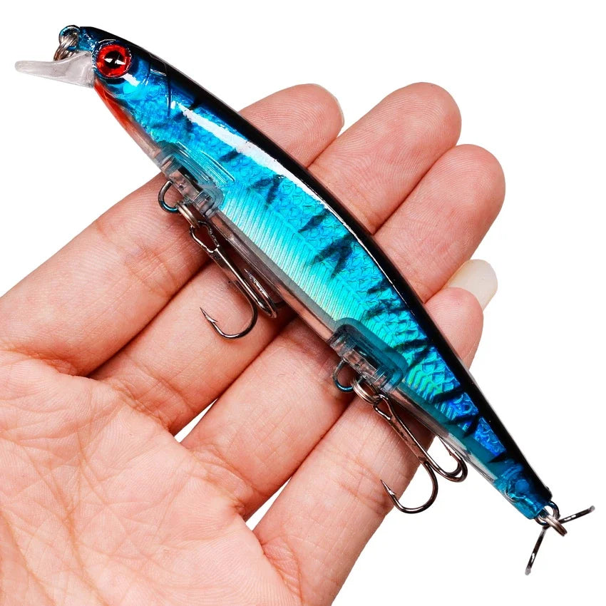 Sinking Minnow Lure – 11cm, 12.5g | Plastic Wobbler | 3 Hooks | Bass, Pike, Carp | Swimbait Fishing Tackle - Cast And Catch