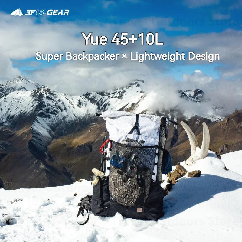 3F UL GEAR YUE Waterproof Backpack – 45+10L Ultralight | 1.1kg XPAC/UHMWPE | Rapid Adjustable, Large Capacity for Camping & Travel - Cast And Catch