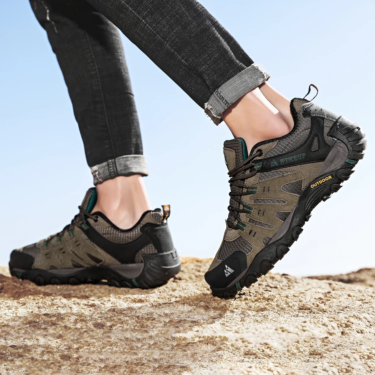 HIKEUP Men’s Hiking Shoes – Suede Leather | Wear-Resistant Outdoor Trekking, Walking & Hunting Tactical Sneakers - Cast And Catch