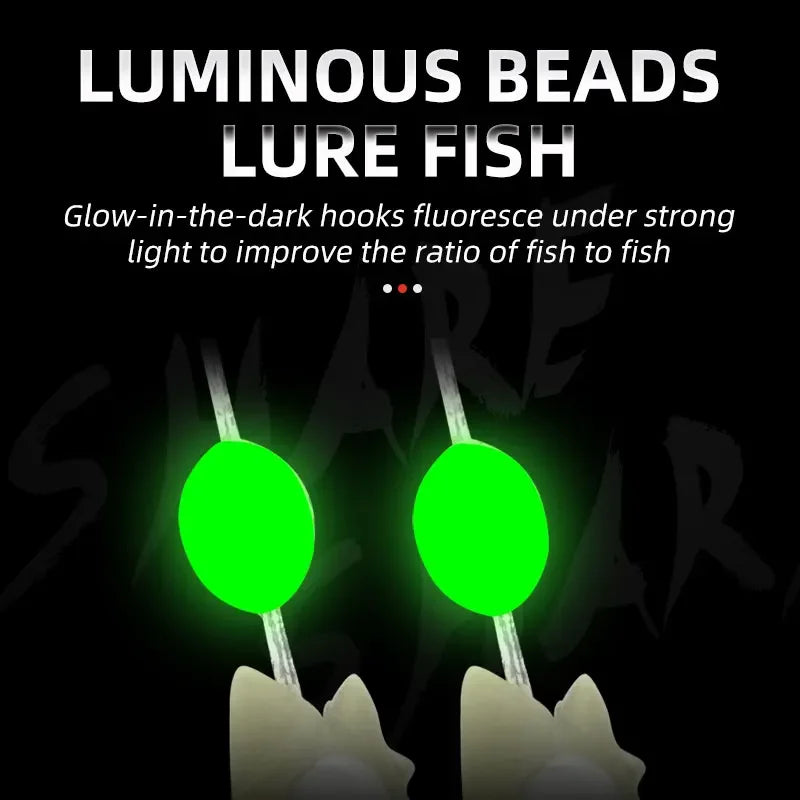 5-Hook Sabiki Rig – Real Fish Skin | Glow-in-the-Dark Flash | Saltwater Bait Rig for Mackerel - Cast And Catch