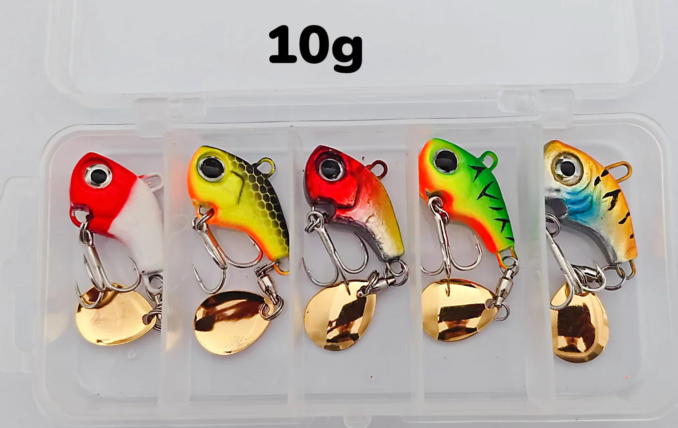 5pcs Fishing Lure Set – Rotating Metal VIB | Vibration/Spinner/Spoon | Hard Bait | Sea Fishing | Sequins - Cast And Catch