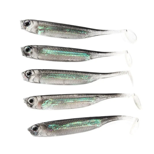 5pcs Soft Bait Lures – 7–7.5cm, 1.7–2.7g | T-Tail Fish | Rainbow Color & Sequin | Swing/Spinner Fishing - Cast And Catch