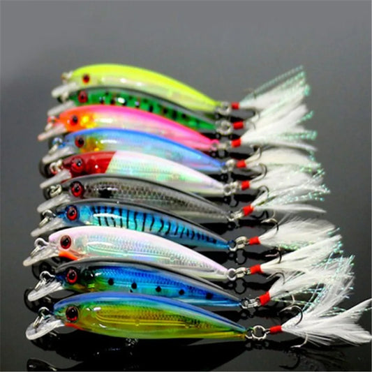 Minnow Fishing Lure – 9cm, 7.2g | Hard Bait with Feather Wobbler | Treble Hook | Carp Crankbait - Cast And Catch